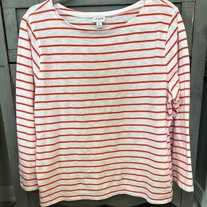J.Crew Striped 3/4 Long Sleeve Tops - Red and Beige